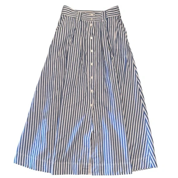 Sézane Clarine Flared Midi Skirt | Blue & White Striped| FR 34 / US 2 Twice Worn - Picture 3 of 9